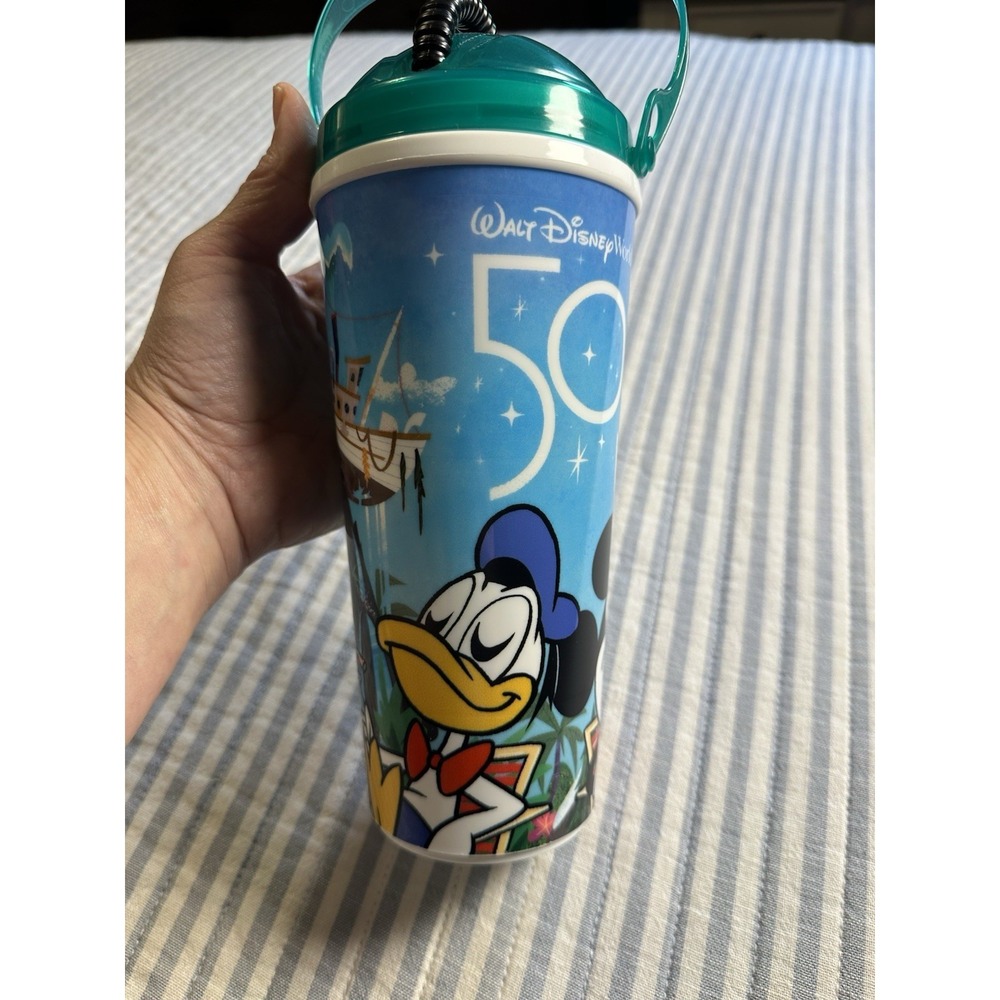 24oz Walt Disney World 50th Anniversary Mug Refillable Water Parks Cup Lid Straw